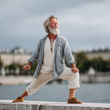 Група літніх людей займається йогою